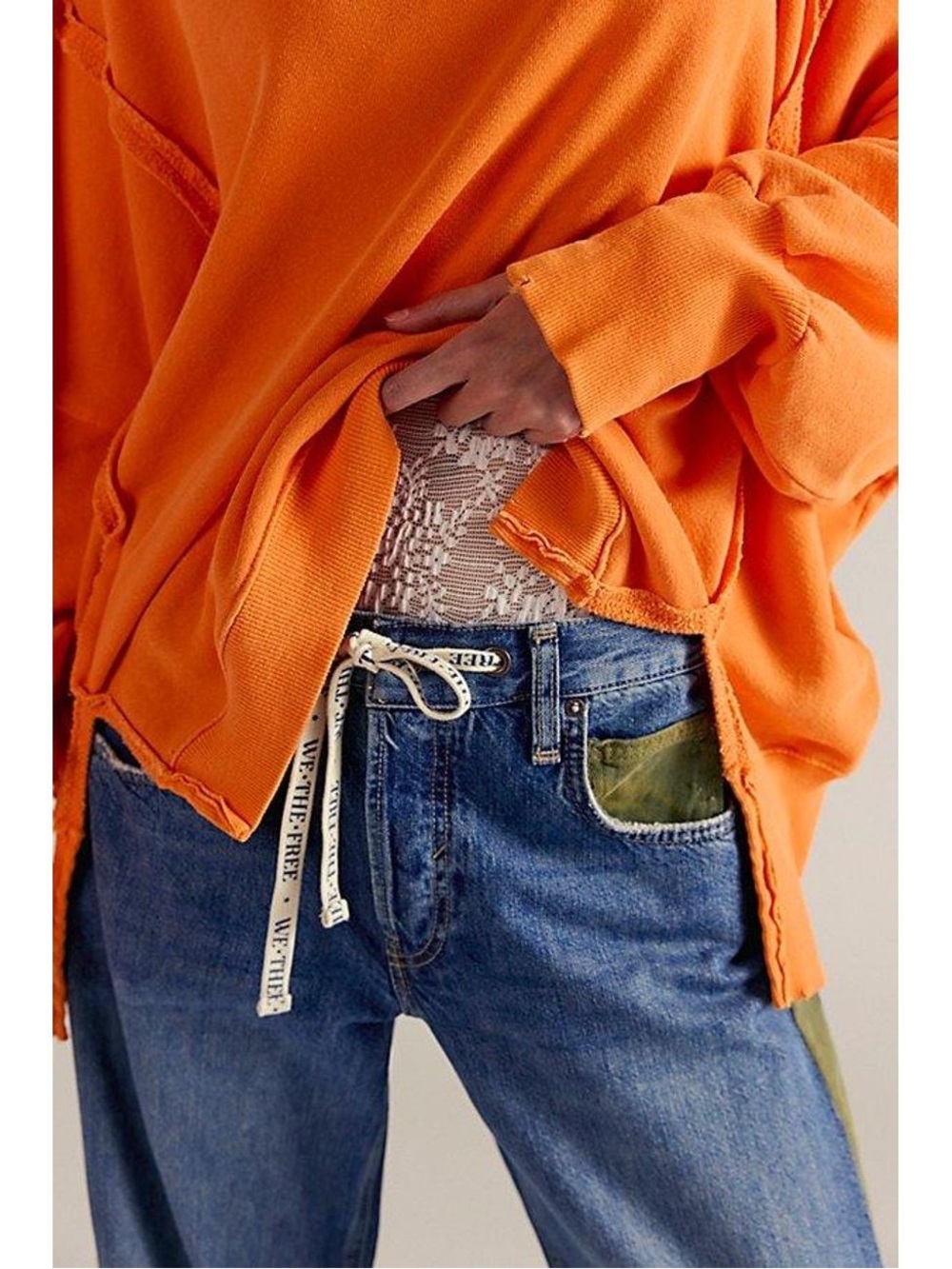 We The Free Orange Oversized Sweatshirt Womens XS Exposed Seam Pullover - Picture 4 of 16